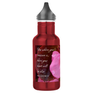 Beautiful Pink Flowers Your Treasure Bible Verse 532 Ml Water Bottle