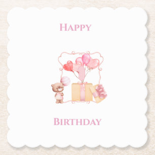 Beautiful Pink Girly 1st Birthday Design Paper Coaster