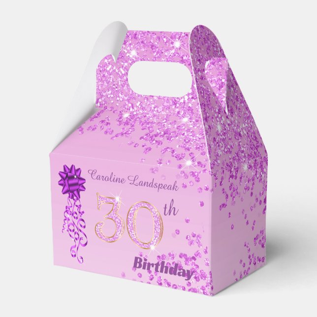 Beautiful Pink Glitter & Ribbon 30th Birthday  Favour Box (Front Side)