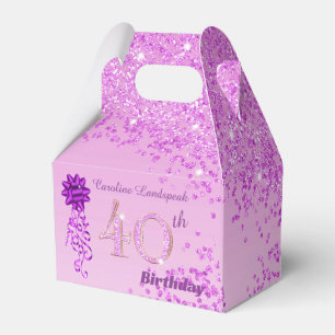 Beautiful Pink Glitter & Ribbon 40th Birthday  Favour Box