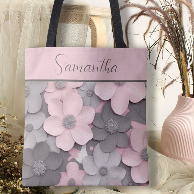 Beautiful Pink-Grey 3D Poppies Floral  Tote Bag (Creator Uploaded)