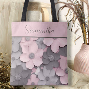Beautiful Pink-Grey 3D Poppies Floral  Tote Bag