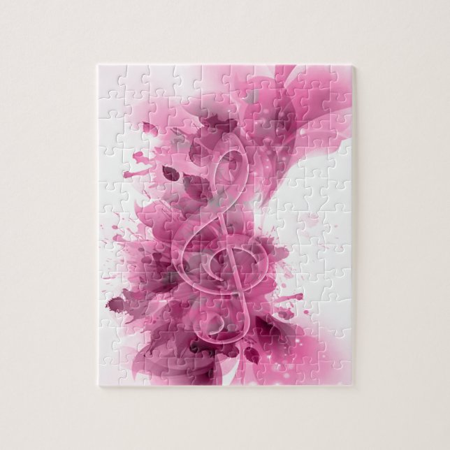Beautiful pink grey cool splatter flowers leaves jigsaw puzzle (Vertical)