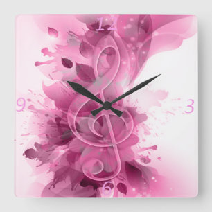 Beautiful pink grey cool splatter flowers leaves square wall clock