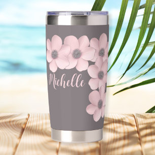 Beautiful Pink-Grey Poppies Floral  Insulated Tumbler