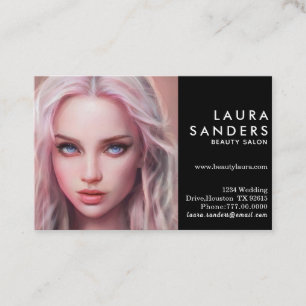Beautiful Pink Hair Girl Beauty Salon Elegant Business Card