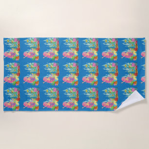 Beautiful PINK HAIR mermaid playing in the sea Beach Towel