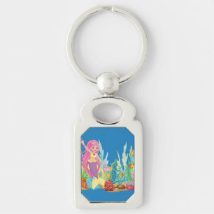 Beautiful PINK HAIR mermaid playing in the sea Key Ring