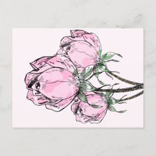 Beautiful Pink Hand Drawn Roses Postcard