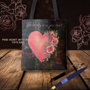 Beautiful Pink Heart black Tote Bag