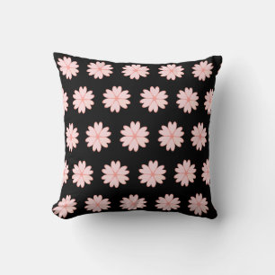 Beautiful Pink Heart Flower Pattern on Black Cushion