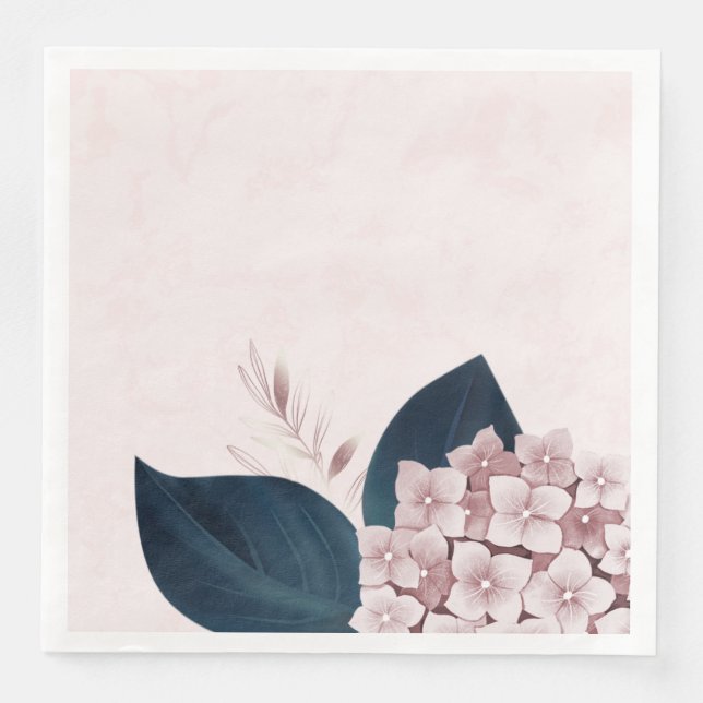 Beautiful pink hydrangea navy leaves  napkin (Front)