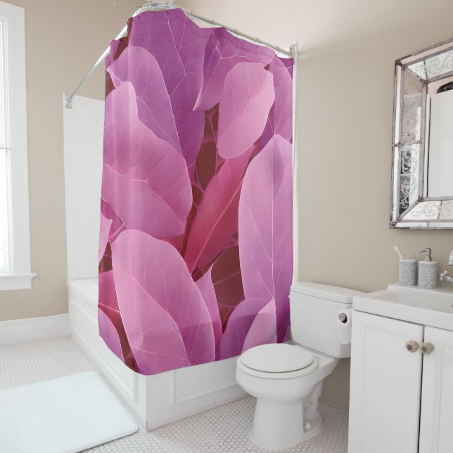 Beautiful Pink Leafy Pattern  Shower Curtain (In Situ)