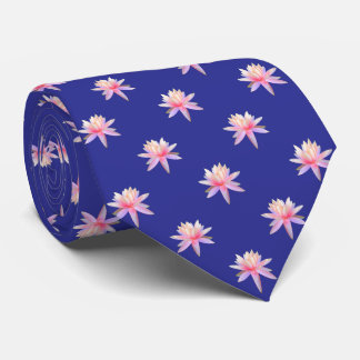 Beautiful Pink Lily Lotus Flower on Deep Blue Tie