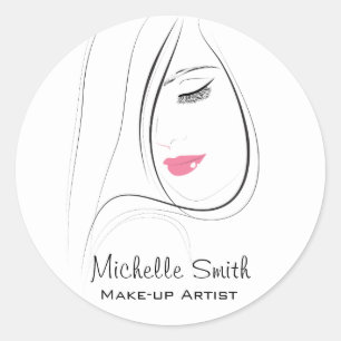 Beautiful pink lips make up artist  branding classic round sticker