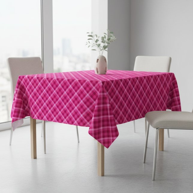 Beautiful Pink Magenta Plaid Medium Tablecloth (Beautiful Pink Magenta Plaid Medium Tablecloth on a dining table in dining room.)