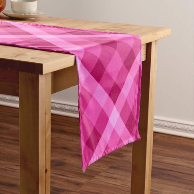 Beautiful Pink Magenta Plaid Small Table Runner (In Situ)