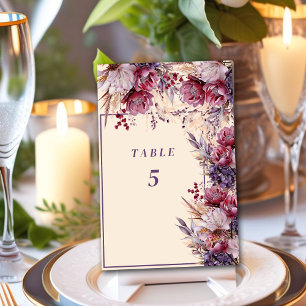 Beautiful Pink & Mauve Elegant Flowers Table Number