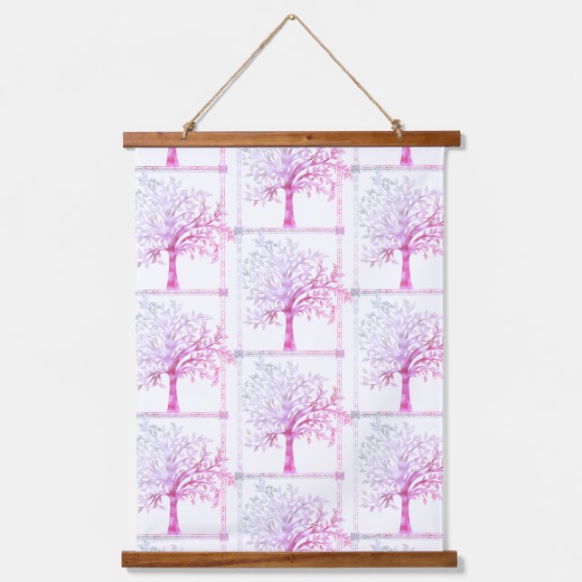 Beautiful Pink Modern Tree Of Life Art Hanging Tapestry (Front)