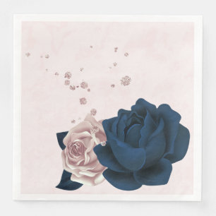 Beautiful pink & navy flowers & leaves paper dinne napkin