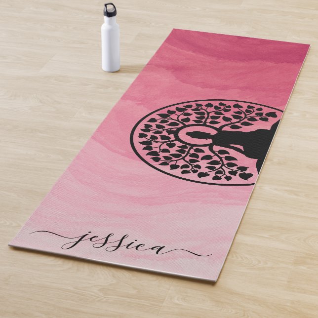 Beautiful Pink Ombre Buddha Tree Custom Name Yoga Mat (In Situ)