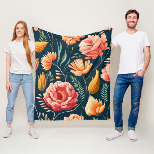 Beautiful Pink, Orange, and Red Flower Pattern Fleece Blanket