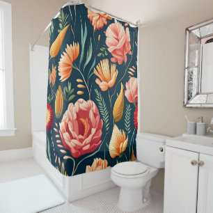 Beautiful Pink, Orange, and Red Flower Pattern Shower Curtain
