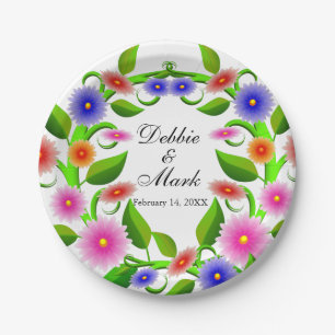 Beautiful Pink Orange Purple Flowers Wedding Paper Plate