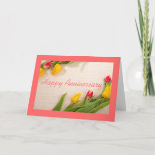Beautiful pink orange tulips flowers anniversary card