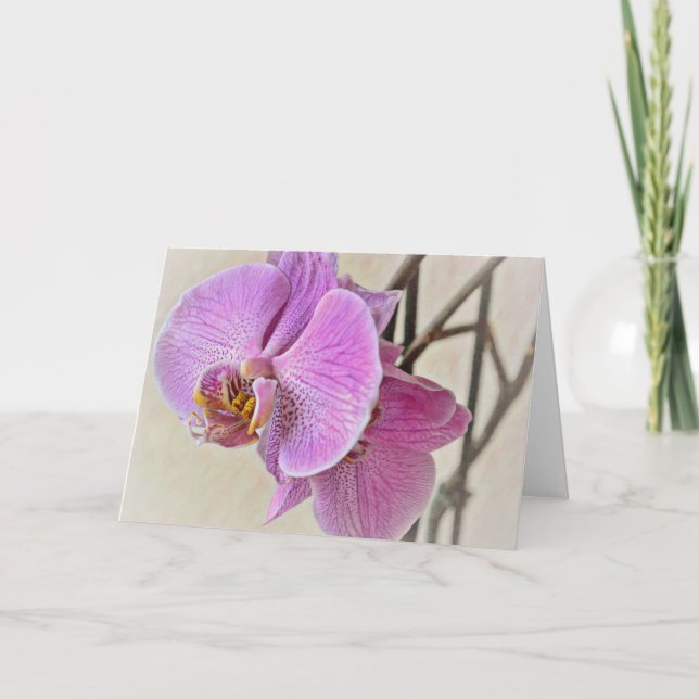 Beautiful Pink Orchid Flower Art Note Card (Front)