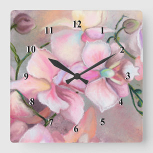 Beautiful Pink Orchid Flowers - Original Painting  Square Wall Clock