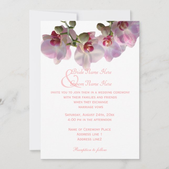 Beautiful pink orchids flowers wedding invitations (Front)