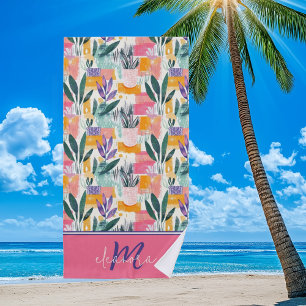 Beautiful Pink Pastel Fauvism Garden Pots Beach Towel