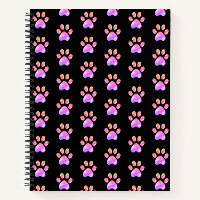 Beautiful Pink Paws on Black Notebook (Front)