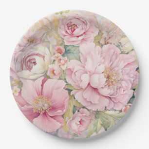 Beautiful pink peonies paper plate