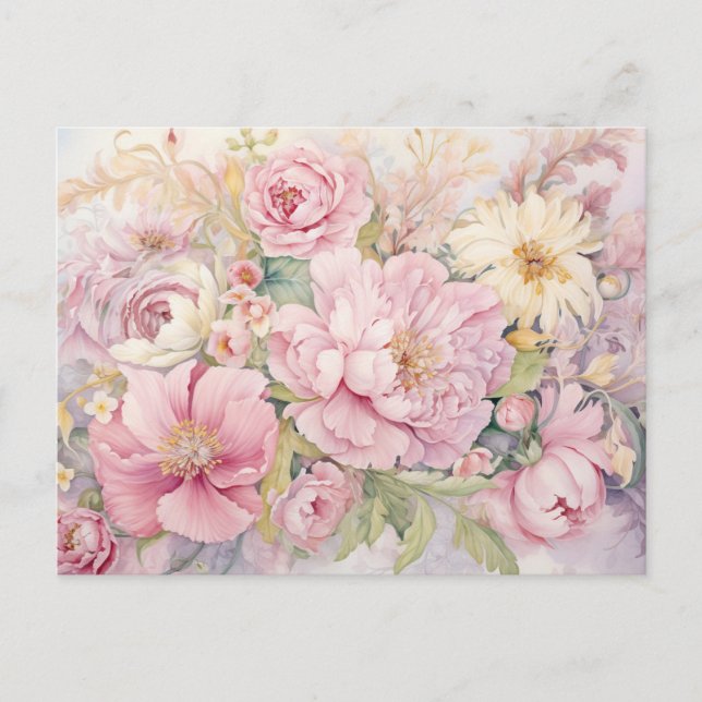 Beautiful pink peonies  postcard (Front)
