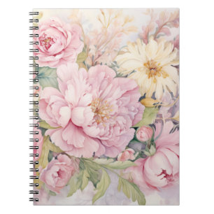 Beautiful pink peonies watercolours. notebook