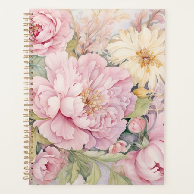 Beautiful pink peonies watercolours. planner (Front)