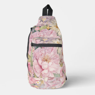 Beautiful pink peonies watercolours. sling bag
