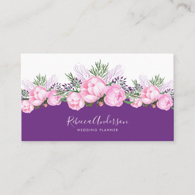 Beautiful Pink Peony | Watercolor Business Card (Front)