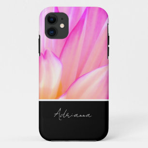Beautiful Pink Petals Black Custom Name Phone Case
