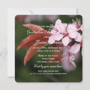 beautiful pink plum flowers graduation celebration invitation