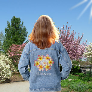 Beautiful Pink Plumeria Flowers Denim Jacket
