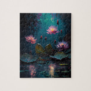 Beautiful Pink Pond Flowers Jigsaw Puzzle
