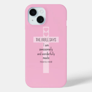 Beautiful Pink Positive Affirmation Bible Verse iPhone 15 Case