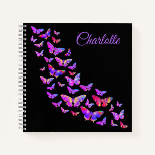 Beautiful pink purple butterflies add your Name Notebook