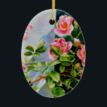 Beautiful  pink red white roses watercolor floral ceramic tree decoration<br><div class="desc">Pink roses against a white picket fence in charming watercolors,  original watercolor painting - perfect for any decor or event. - customisable and design transferable.</div>
