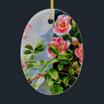 Beautiful  pink red white roses watercolor floral ceramic tree decoration<br><div class="desc">Pink roses against a white picket fence in charming watercolors,  original watercolor painting - perfect for any decor or event. - customisable and design transferable.</div>