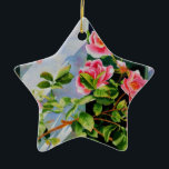 Beautiful  pink red white roses watercolor floral ceramic tree decoration<br><div class="desc">Pink roses against a white picket fence in charming watercolors,  original watercolor painting - perfect for any decor or event. - customisable and design transferable.</div>