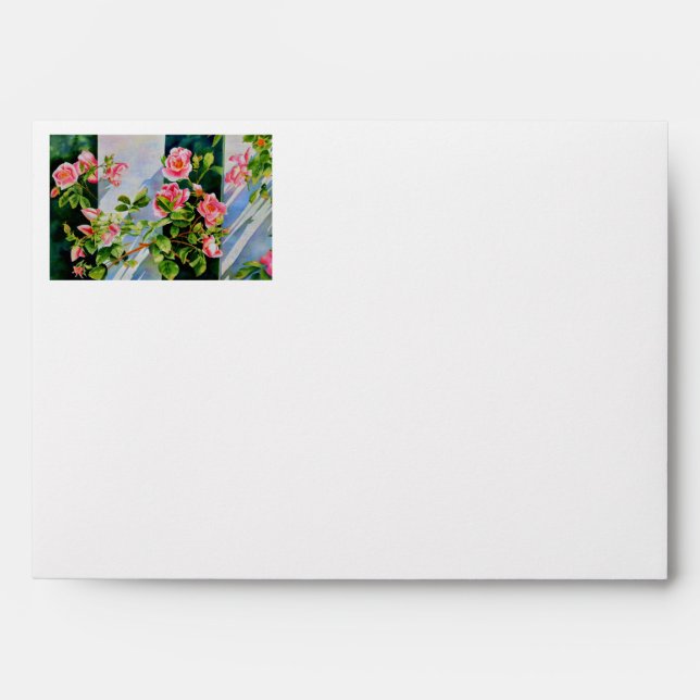 Beautiful  pink red white roses watercolor floral envelopes (Front)